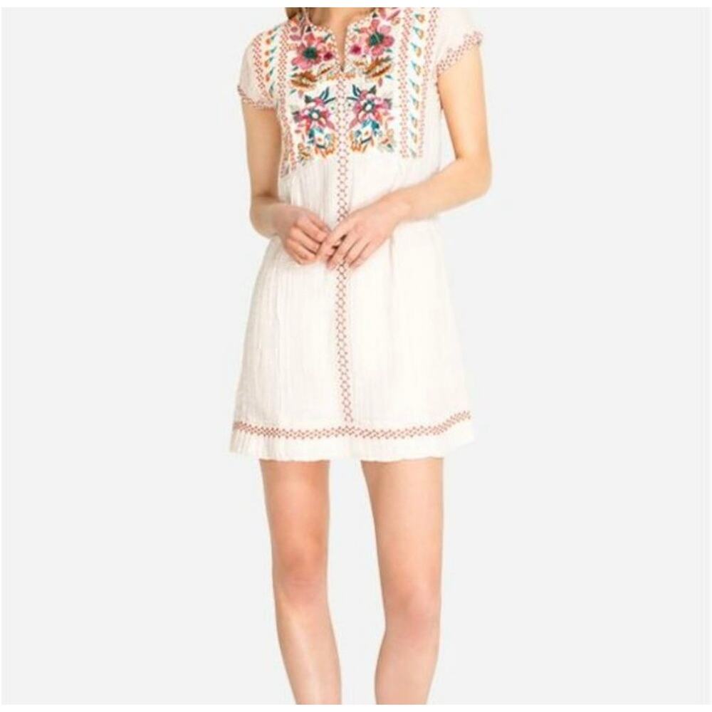 Johnny Was Nena Poncho Mini Dress with Multicolor Floral Embroidery
